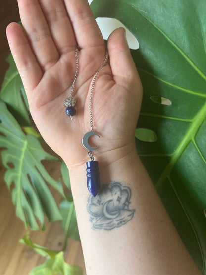 Pendule en Lapis-lazuli Lune et fleur de vie