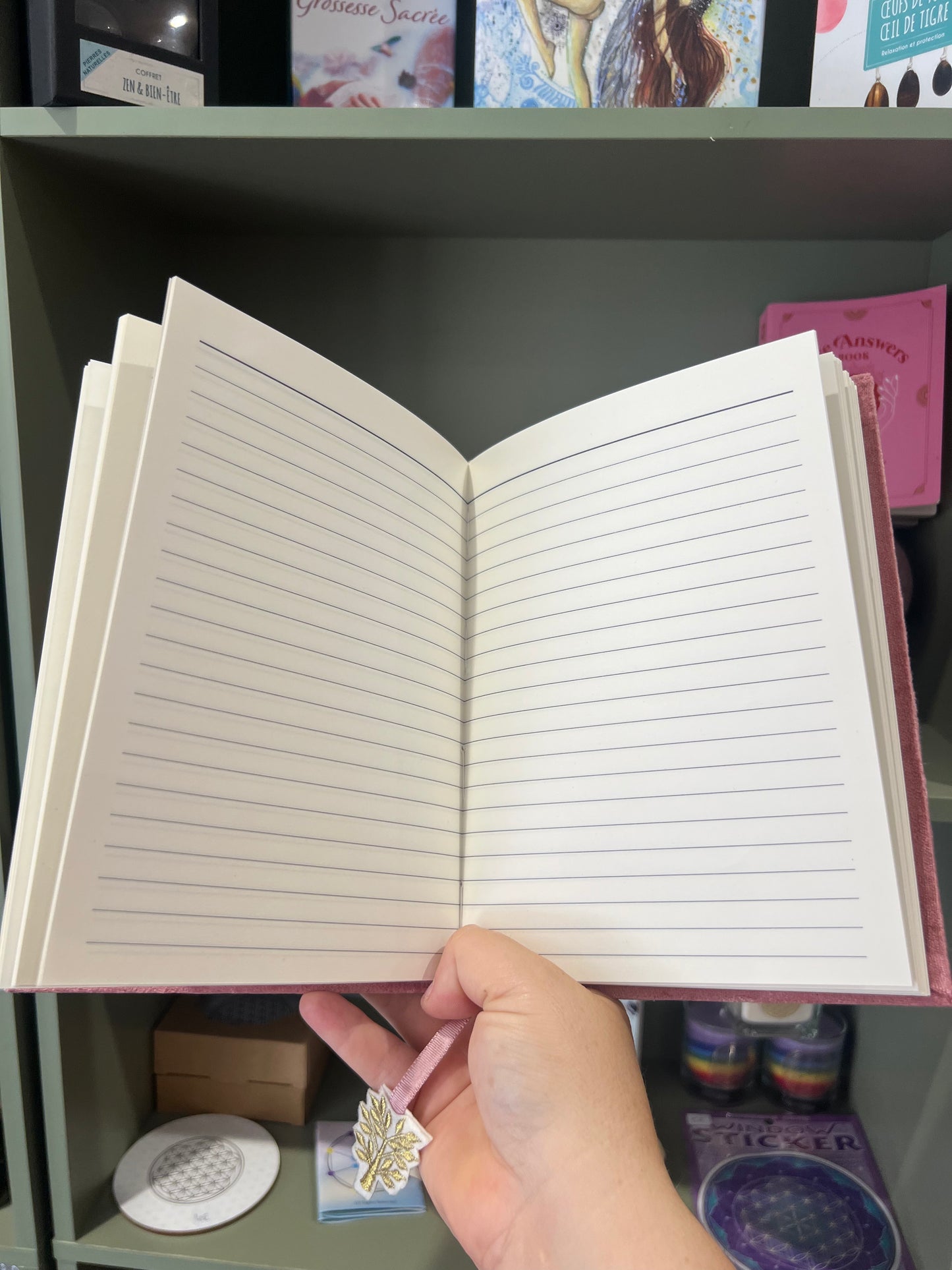 Cahier - carnet velours Arbre de vie et broderies en perles rose