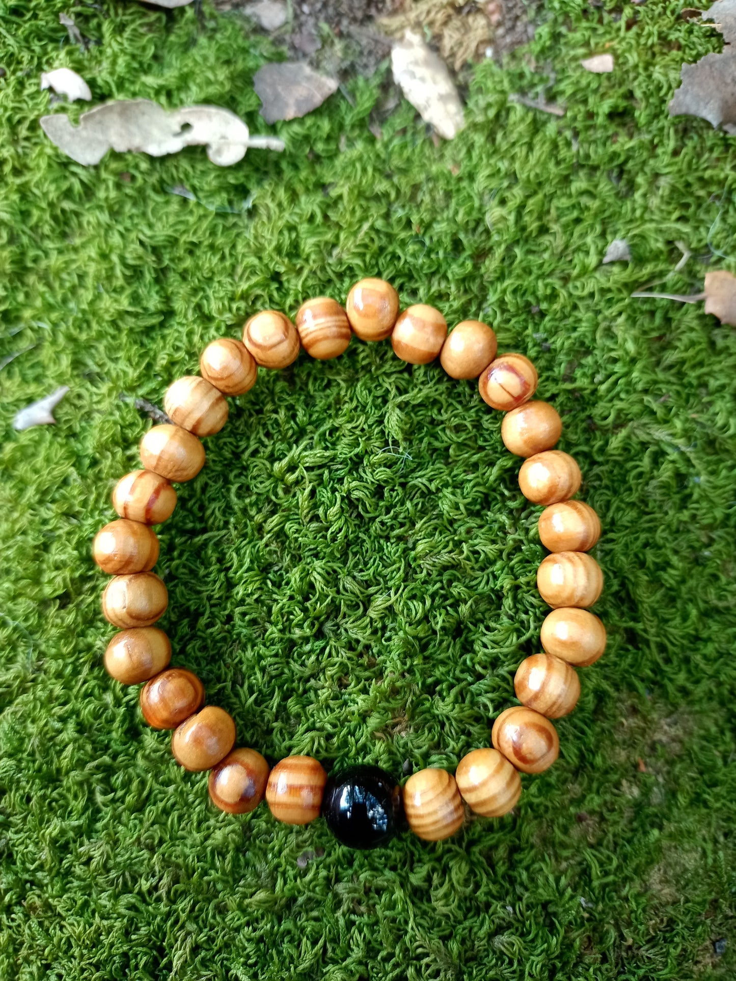 Bracelet en Bois de Cèdre & Obsidienne noire 8mm