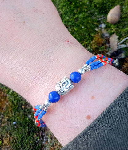 Bracelet Tibétain en Lapis-Lazuli, perles fantaisies & Bouddha