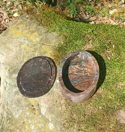 Boite symbole Ankh ovale en pierre à savon Noire
