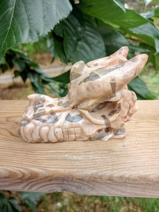 Dragon en Pierre de Lune Rose ou Microline