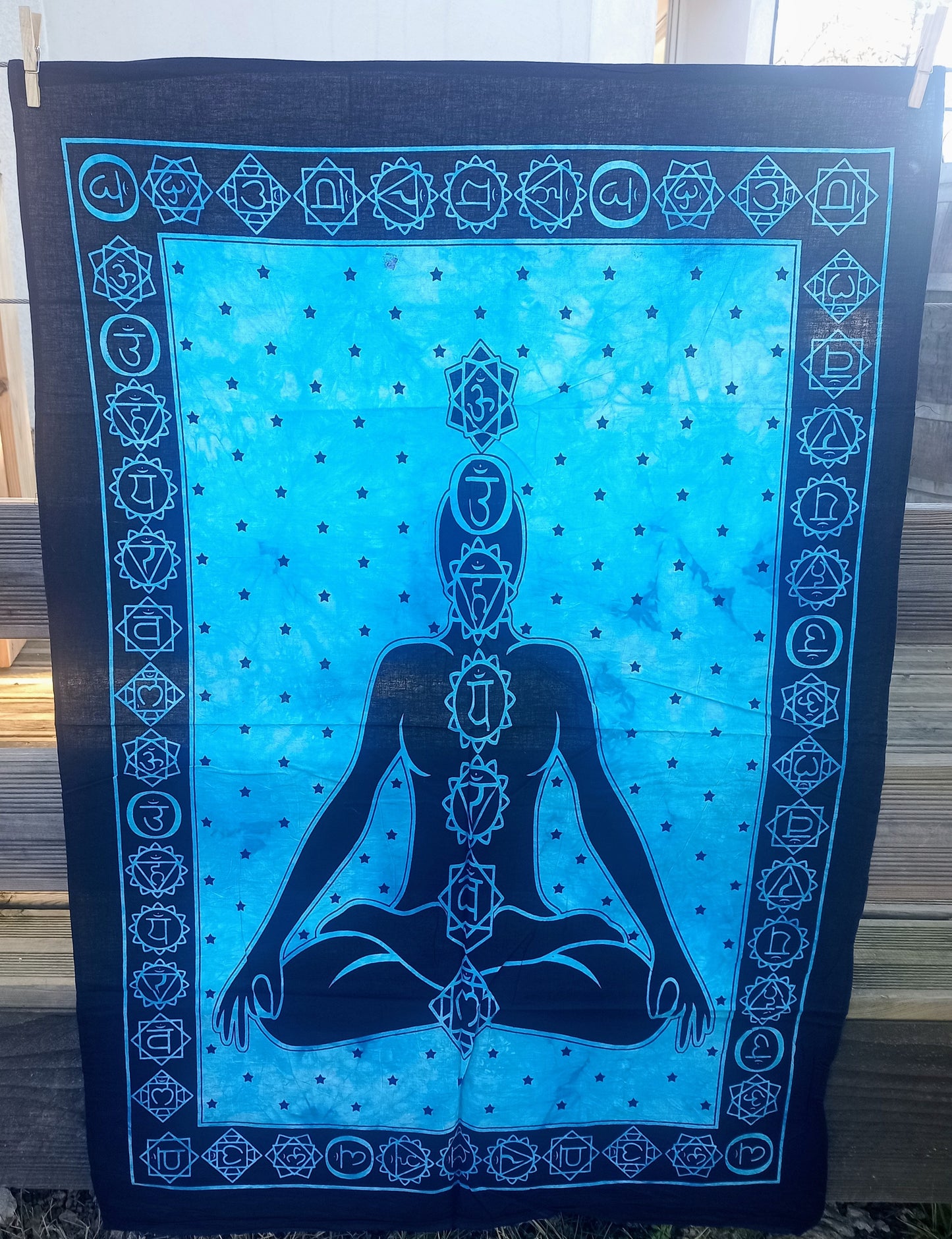 Tenture Méditation & Chakras bleu petit modèle