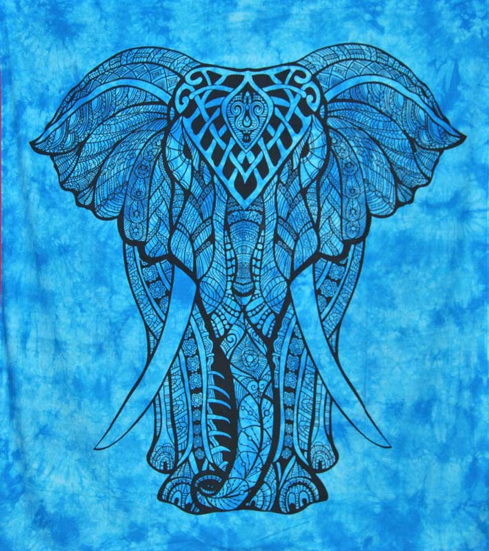 Tenture Éléphant bleu grand modèle
