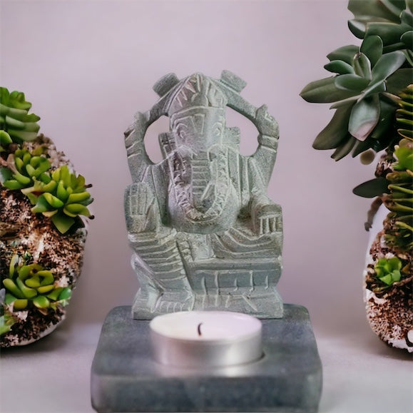 Bougeoir en pierre Ollaire grise Ganesh